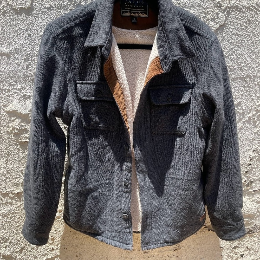 Jachs New York Sherpa Lined Wool Blend Shirt Jacket Men's Small Gray Herringbone